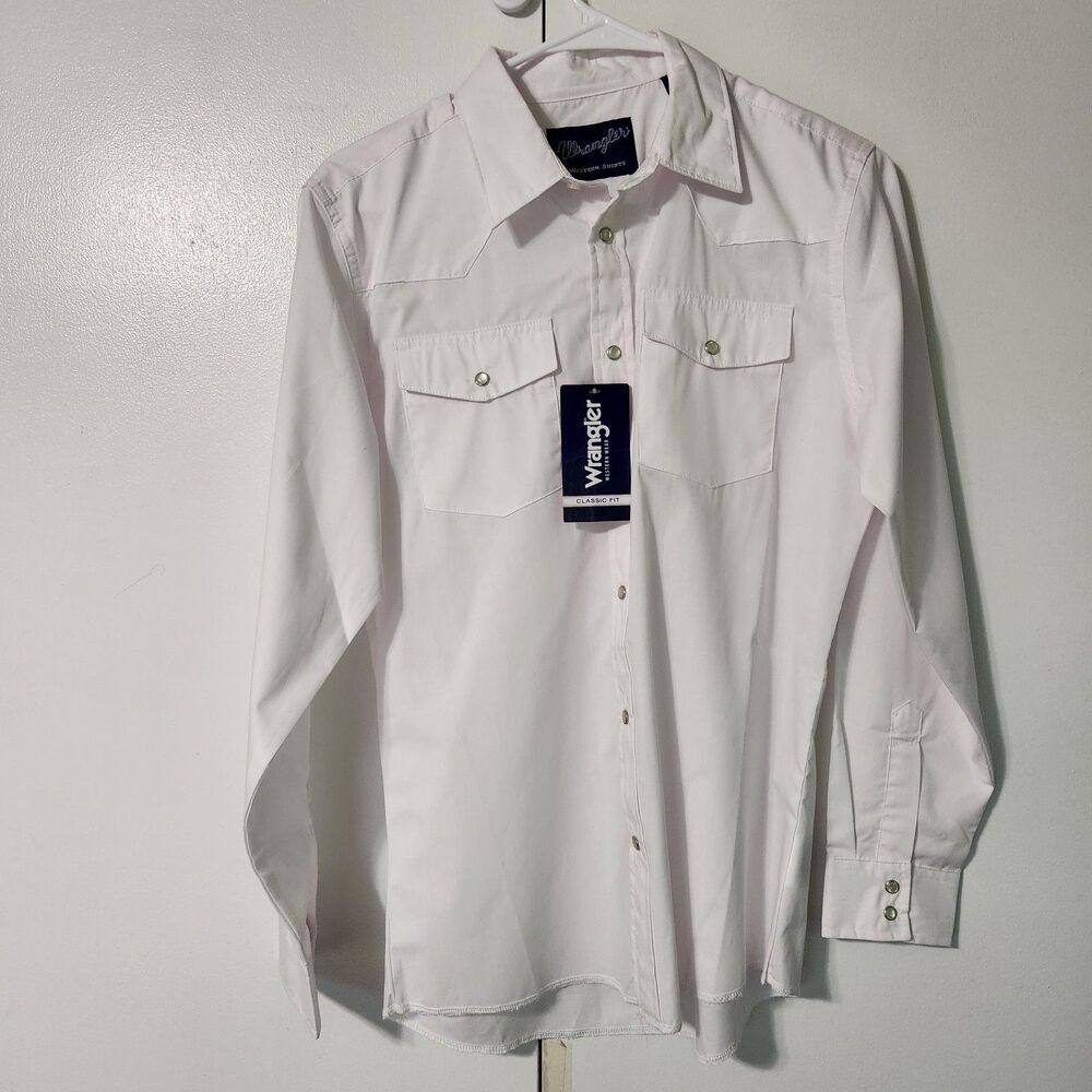 NWT Wrangler Boys XL 14-16 White Western Pearl Snap Long Sleeve Shirt 204WHSL